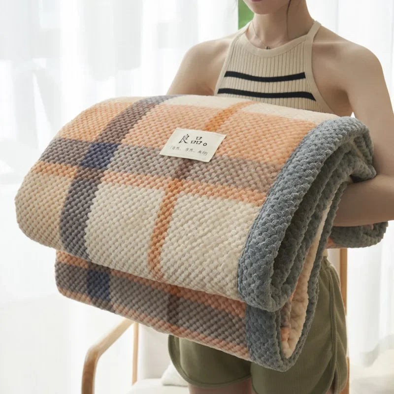 Manta de punto suave de hilo de chenilla, lavable a máquina, hecha a mano con ganchillo, ideal para sofá o cama.