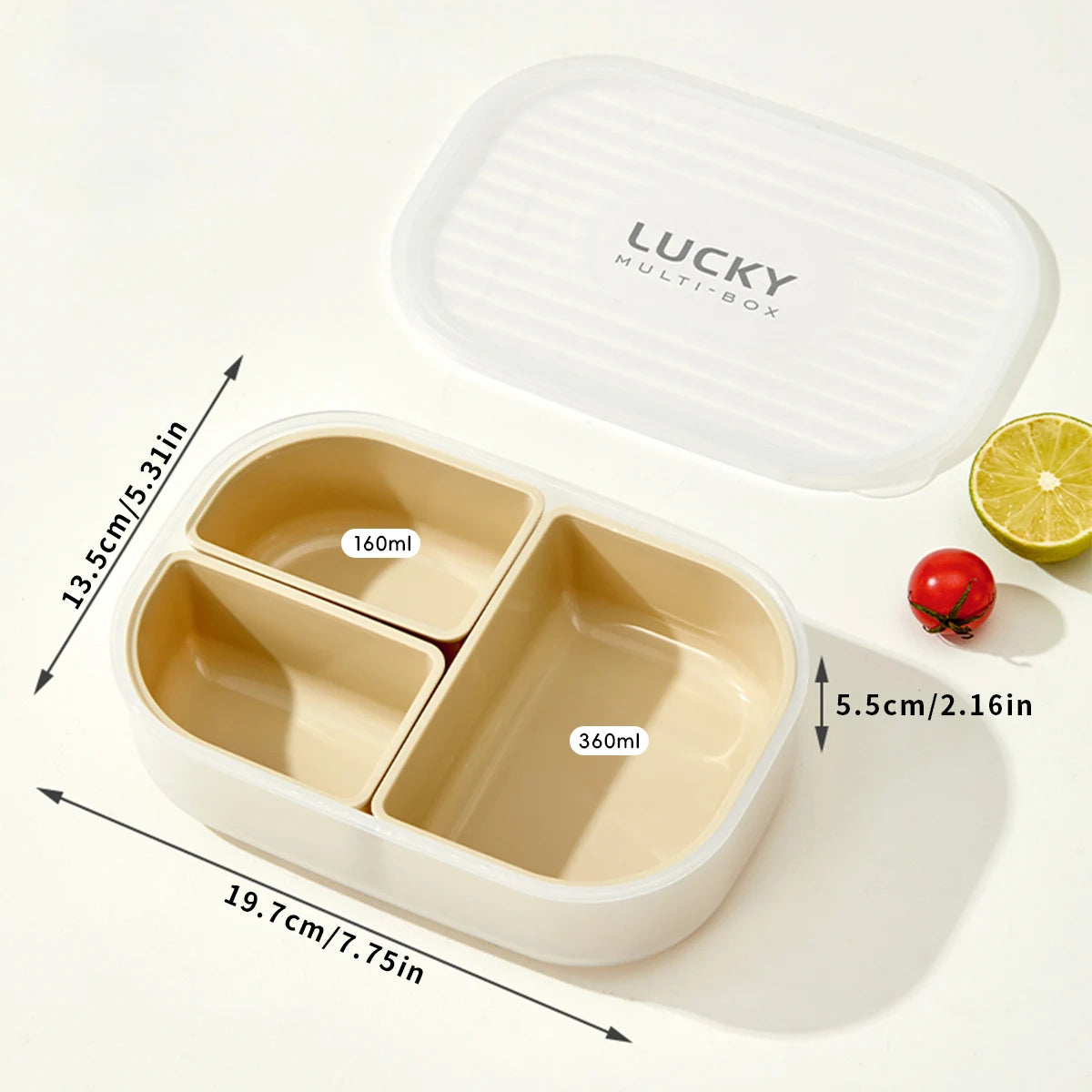WORTHBUY Tupper de Almuerzo de Plástico para Microondas con 3 Rejillas, Caja Bento de Frutas Portátil y Desmontable, Contenedor de Comida Apilable para Escuela y Oficina