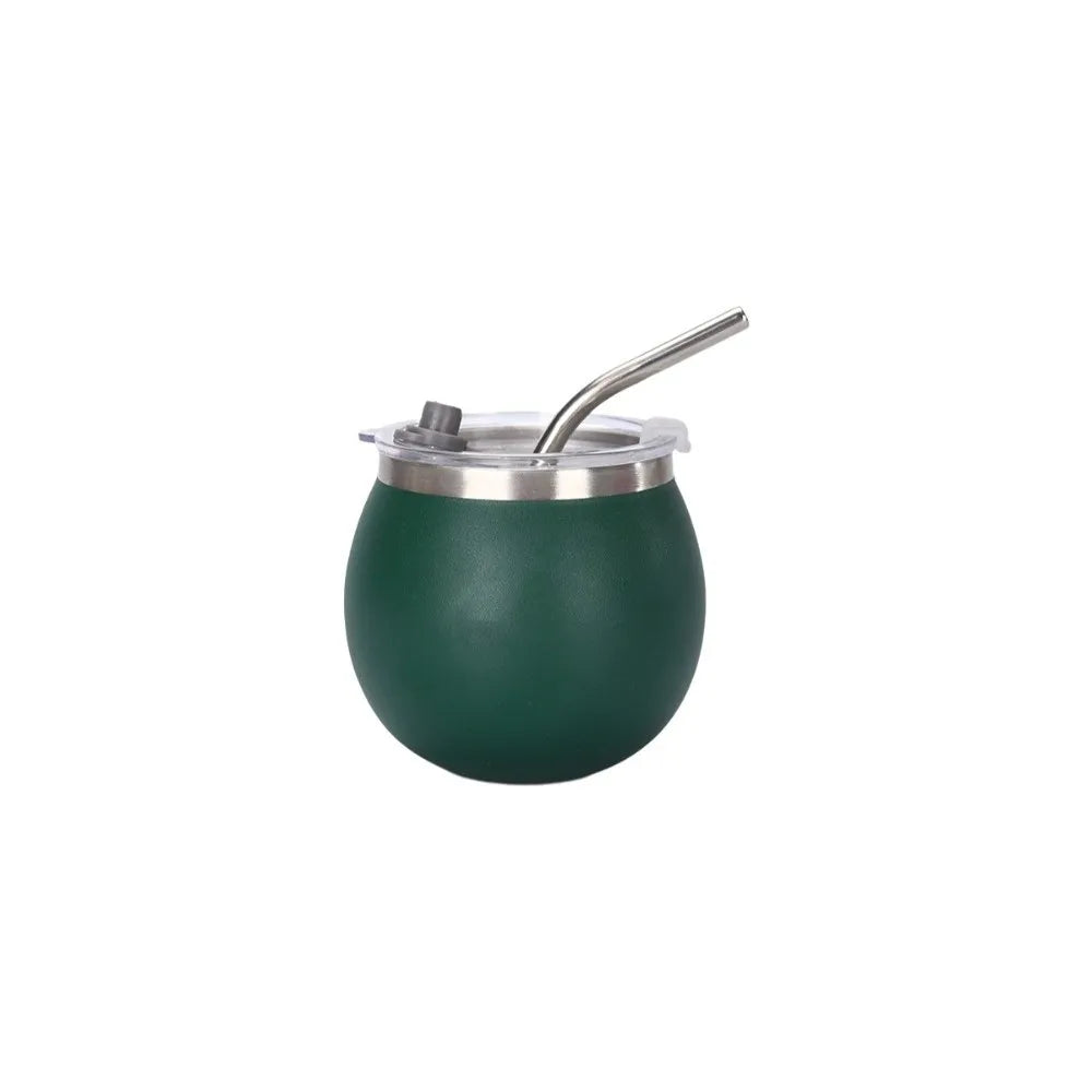 Mate argentino de doble pared de 148 ml (5 oz) de acero inoxidable con aislamiento térmico, pajita y tapa. Ideal para exteriores.