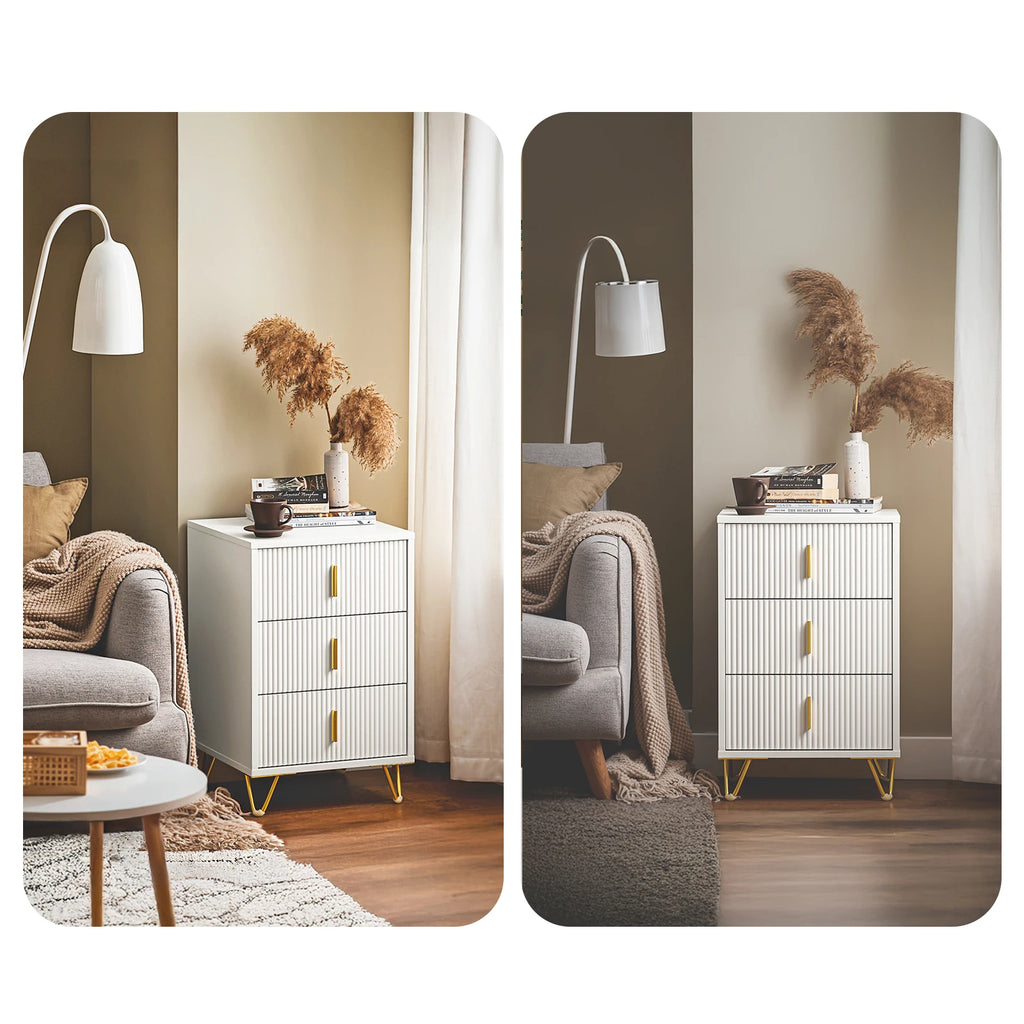Mesita de noche SoBuy FBT115-L de 3 cajones para cama con somier, mesa auxiliar para sofá, mesa de centro, mesa para teléfono, mesita de noche