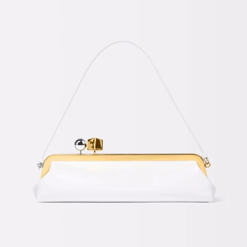 Bolso de mano largo con correa de hombro extraíble, bolso baguette de moda para mujer, bolso de mano de lujo de diseñador con clip para mujer.