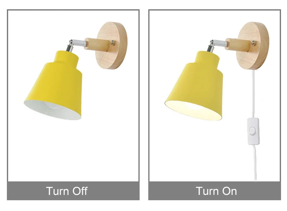 Aplique de pared nórdico para interiores, bricolaje, E27, madera, 6 colores, enchufe EU/UL, 350°, lámparas de pared para sala de estar, dormitorio, pasillo, apliques.