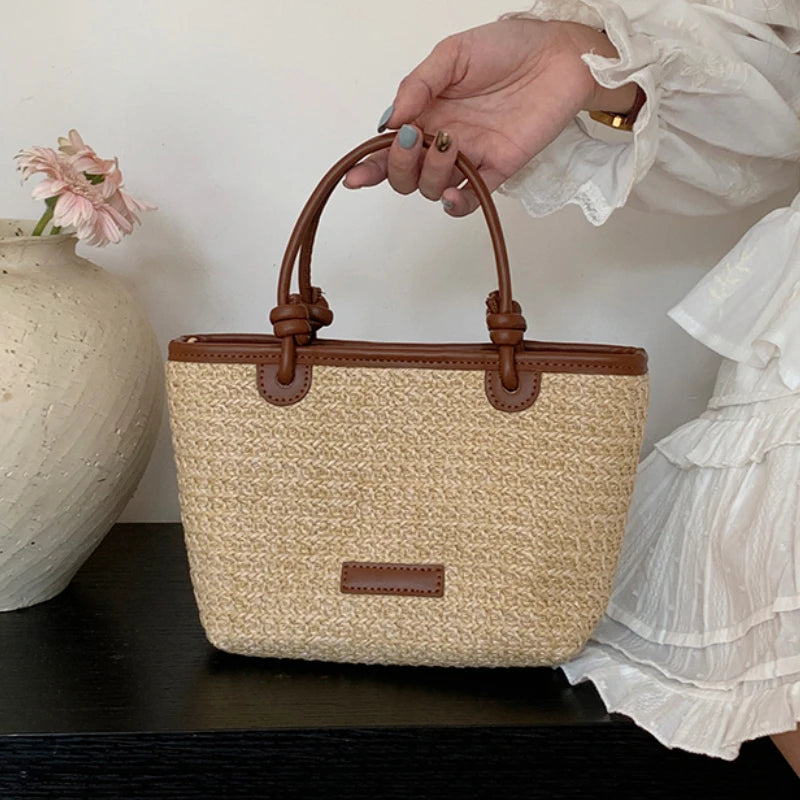 Bolso de hombro de paja para mujer, ideal para vacaciones de verano, con diseño retro. Bolsos cruzados portátiles para mujer, estilo cesta tejida.