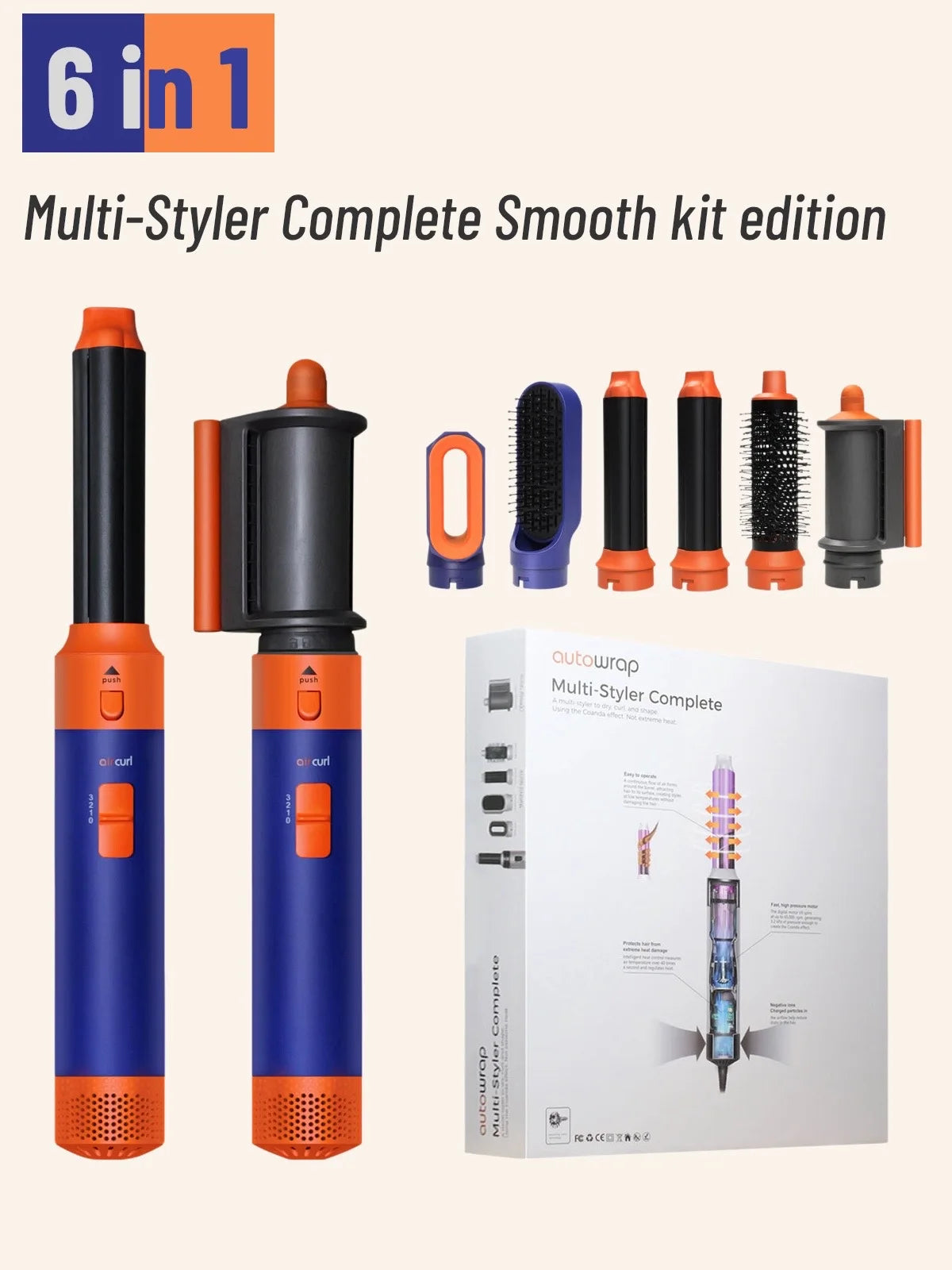 Secador de pelo multifunción 6 en 1 con cepillo, rizador y plancha para el cabello. Herramienta de peinado para el cuidado personal.