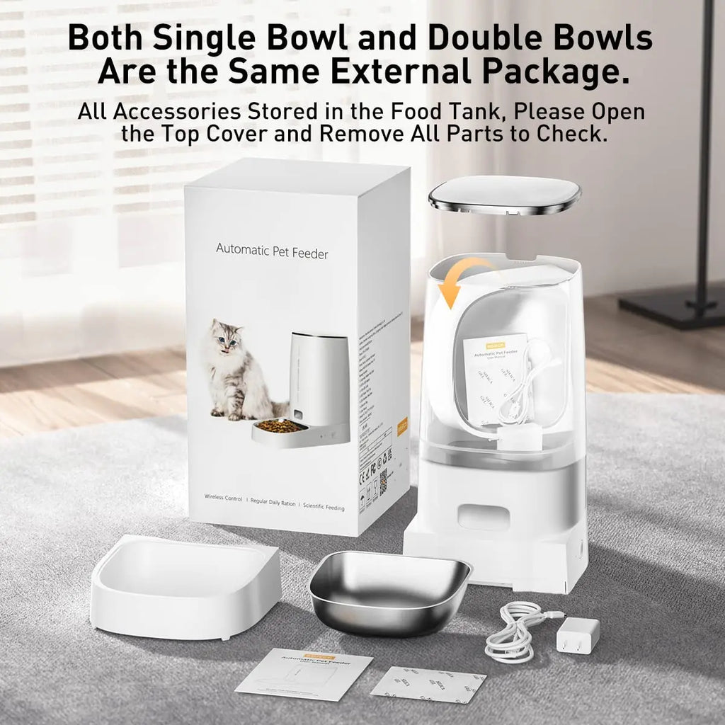 ROJECO Comedero automático para gatos, dispensador de comida para gatos inteligente con WiFi, control remoto, alimentador automático para comida seca para gatos y perros.