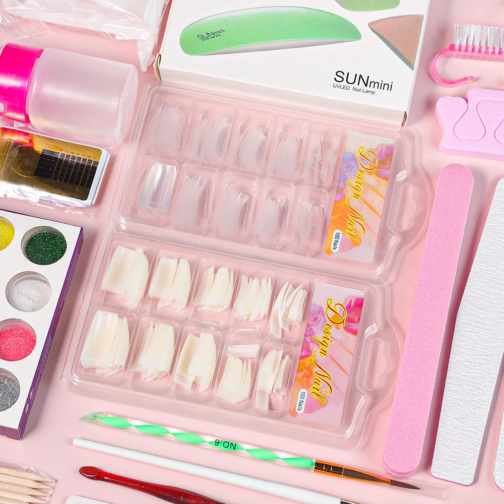 Polvo acrílico para uñas y monómero líquido para decoración de uñas, kit de manicura, purpurina de cristal para uñas, puntas de uñas 3D, herramientas para esculpir uñas