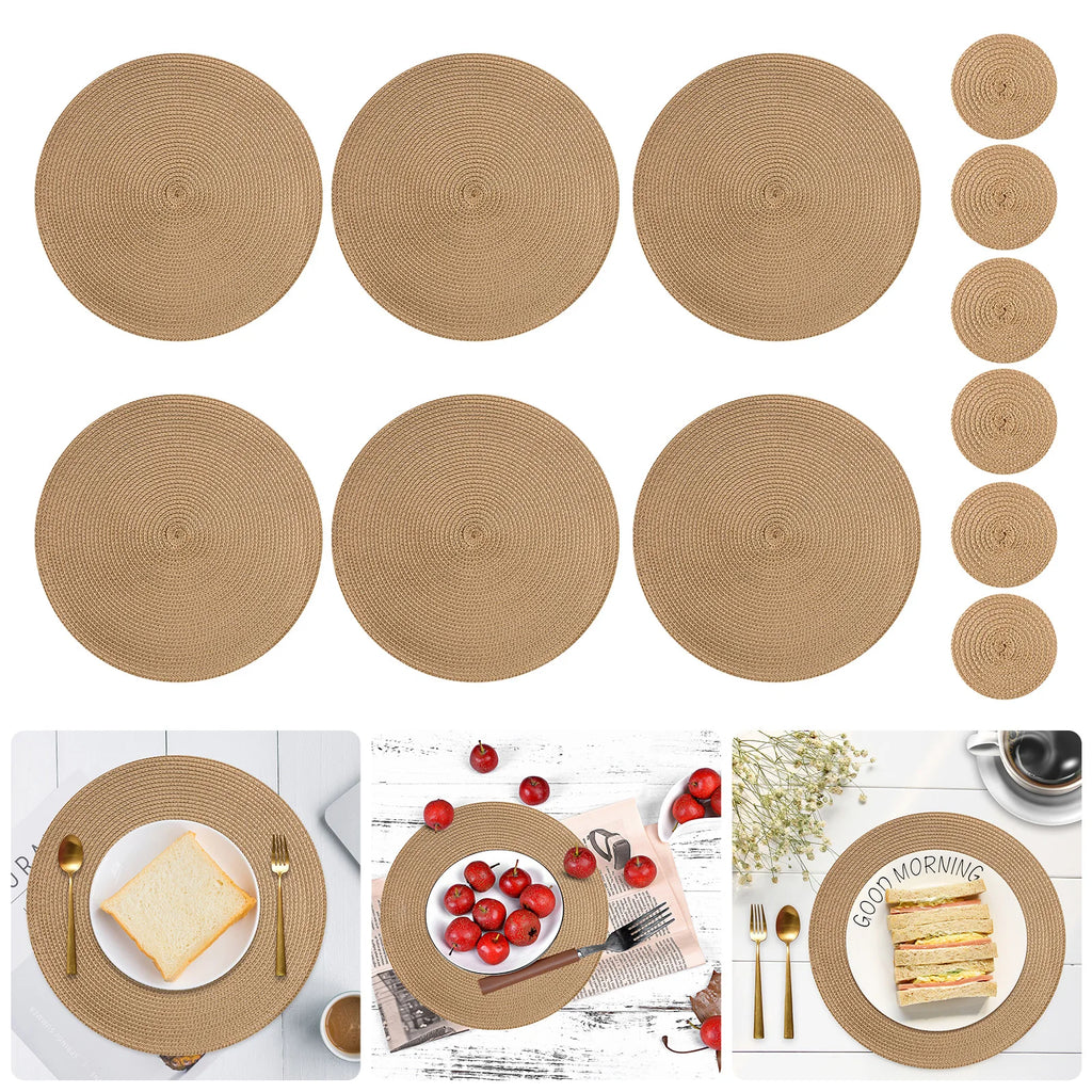 12 manteles individuales redondos trenzados lavables, antideslizantes, para mesa, vajilla, cuencos, decoración para el hogar y la cocina, posavasos.