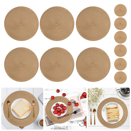 12 manteles individuales redondos trenzados lavables, antideslizantes, para mesa, vajilla, cuencos, decoración para el hogar y la cocina, posavasos.