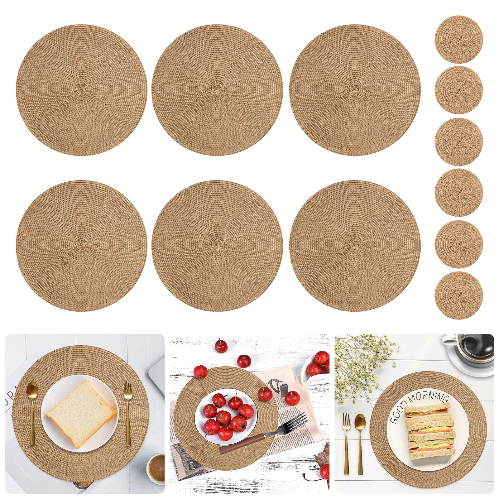 12 manteles individuales redondos trenzados lavables, antideslizantes, para mesa, vajilla, cuencos, decoración para el hogar y la cocina, posavasos.