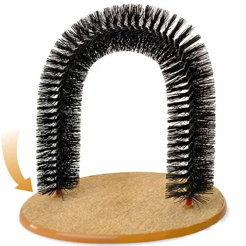 Arco de juguete para gatos, auto-aseo, mima a tu felino con un cepillo de masaje y frotamiento con rascador, juguete interactivo para gatos.