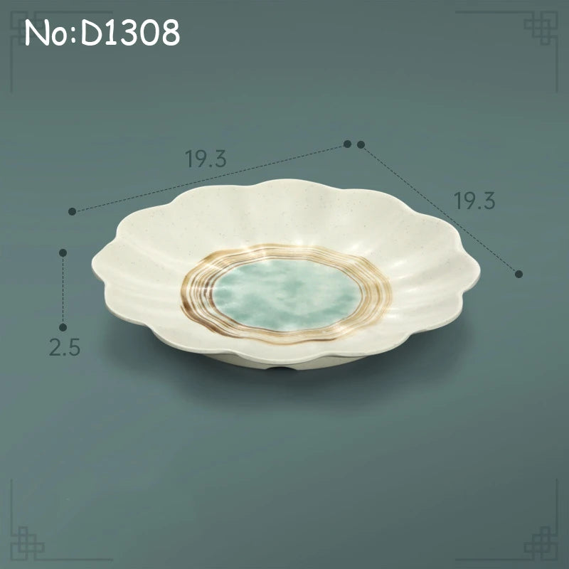 Juego de platos planos de melamina, bandeja comercial para comida rápida, plato plano para sushi y filete de restaurante, estilo palacio, vajilla irrompible