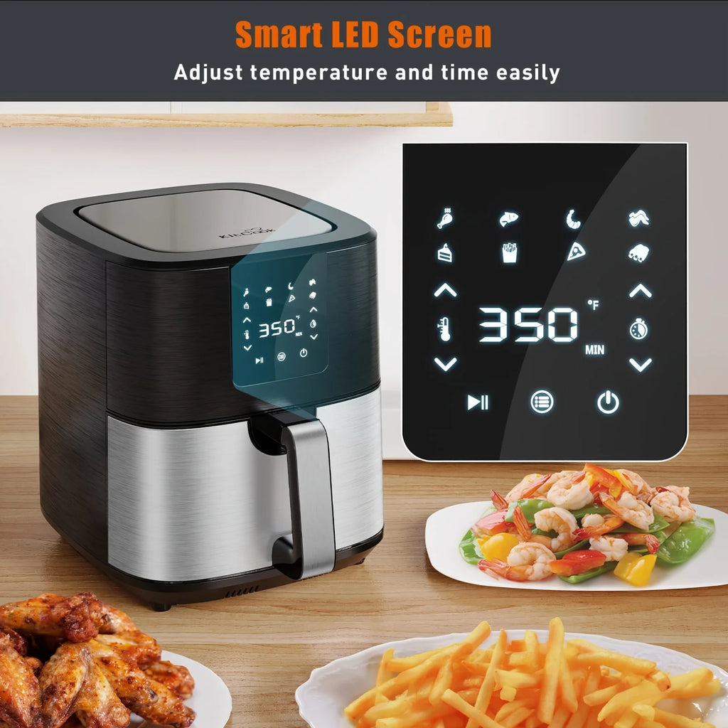 Freidora de aire grande KitCook, 1500 W, 7 cuartos de galón, temperatura ajustable de 100 a 400 °F, 8 menús preestablecidos, pantalla táctil digital, sin