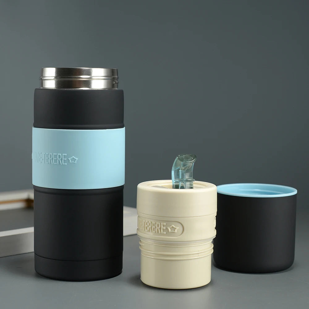 TERMO de acero inoxidable con aislamiento al vacío, portátil con pajita filtrante, para preparar té de hojas sueltas y yerba mate.