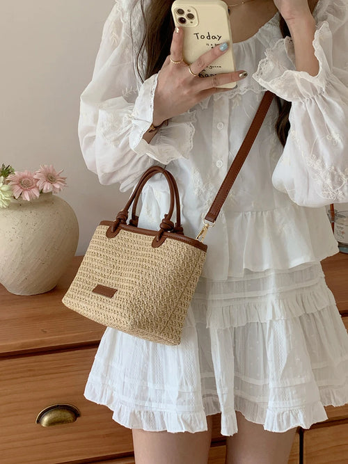 Bolso de hombro de paja para mujer, ideal para vacaciones de verano, con diseño retro. Bolsos cruzados portátiles para mujer, estilo cesta tejida.