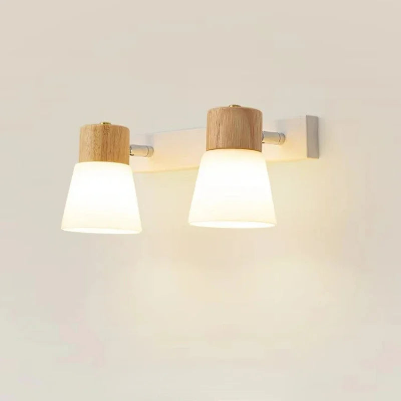 Lámpara de pared minimalista de madera para dormitorio, lámpara de noche de cristal con doble cabezal, luminarias creativas para pasillos.