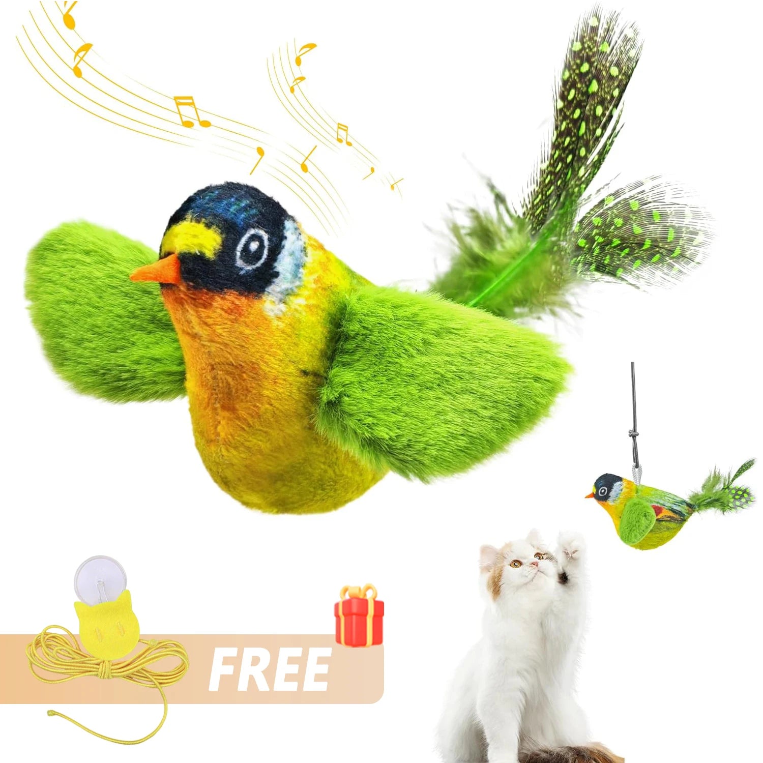 Juguete interactivo de pájaros para interiores para gatos, juguete para perseguir y provocar, juguete con sonido de hierba gatera, juguete divertido para gatos, juguete colgante de pared con forma de pájaros.