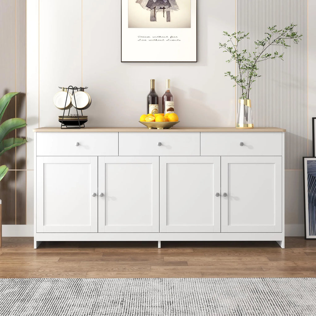 Comanlai Multi-Storage Sideboard Scandinavian Modern Buffet Cabinet 3 Drawers 4 Doors Storage Cabinet For Dining Living Room