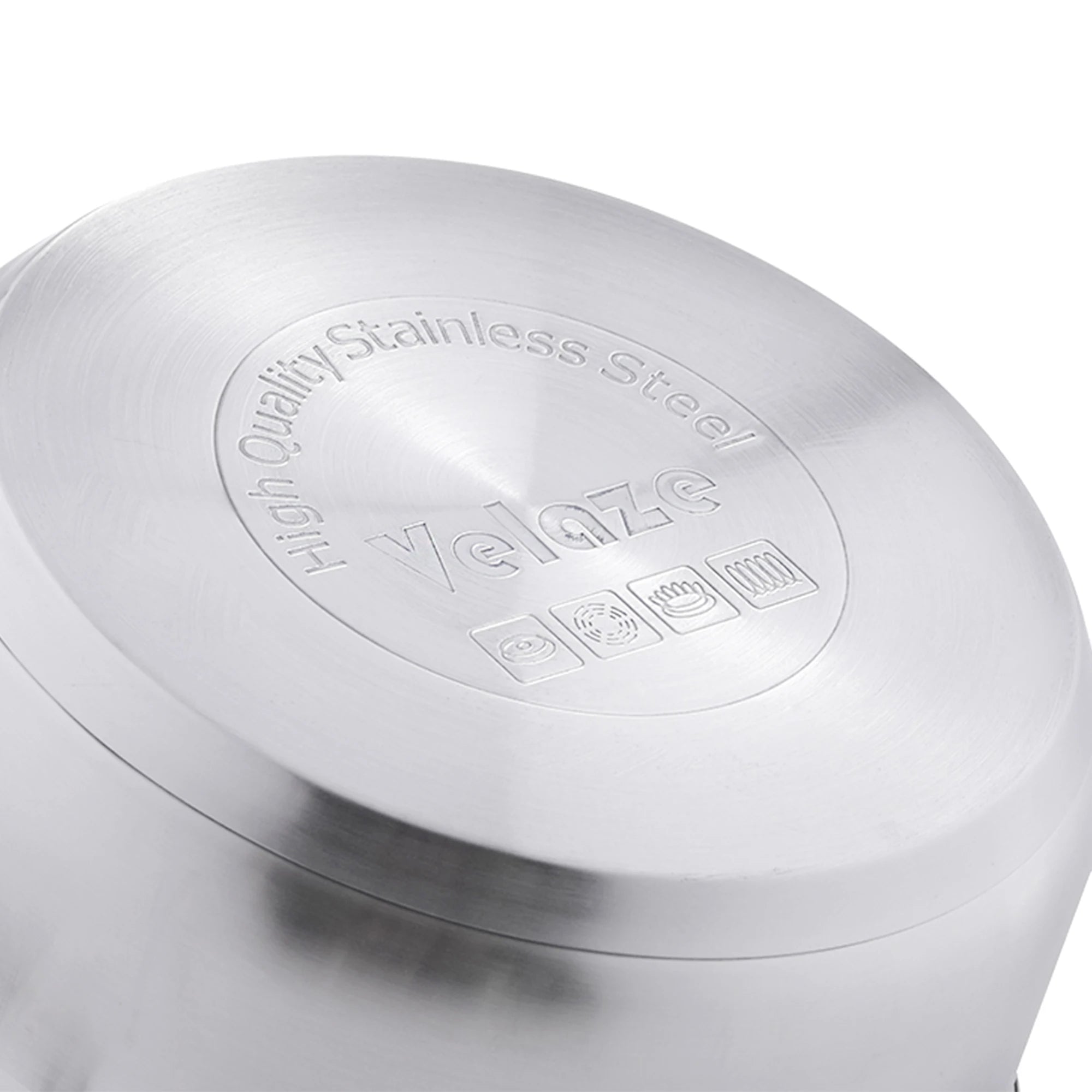 Juego de utensilios de cocina Velaze de 12 piezas, de acero inoxidable, apto para inducción, incluye cacerola, olla y cazuela con tapa de vidrio.