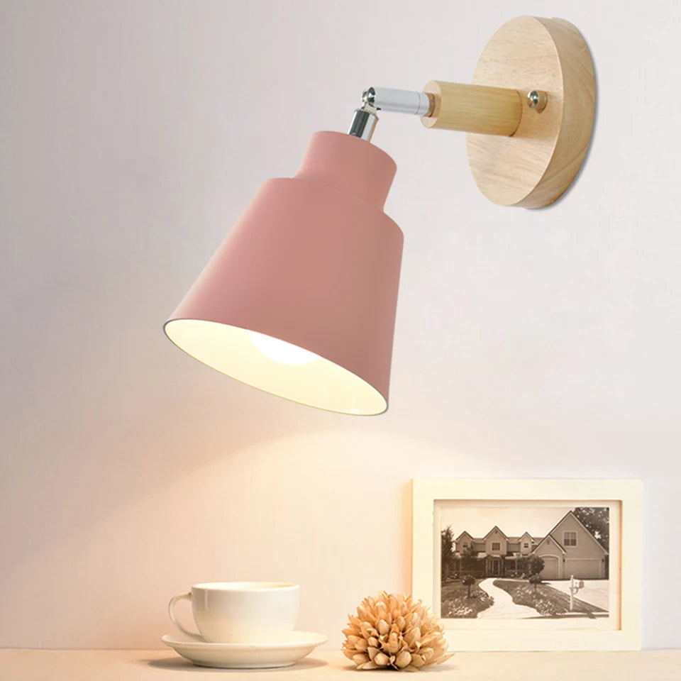 Aplique de pared nórdico para interiores, bricolaje, E27, madera, 6 colores, enchufe EU/UL, 350°, lámparas de pared para sala de estar, dormitorio, pasillo, apliques.