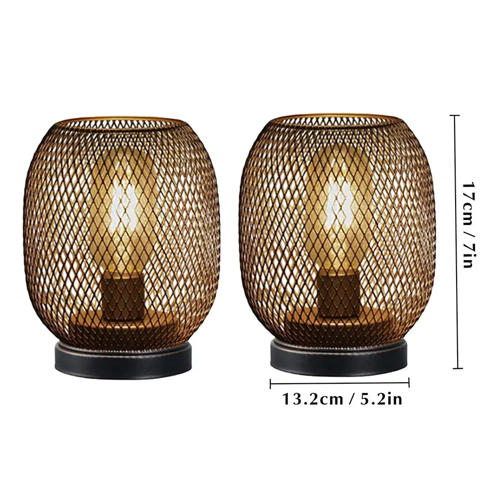 2 lámparas de mesa redondas de metal con forma de jaula, LED, a pilas, inalámbricas, para bodas, fiestas y decoración del hogar. Portavelas.