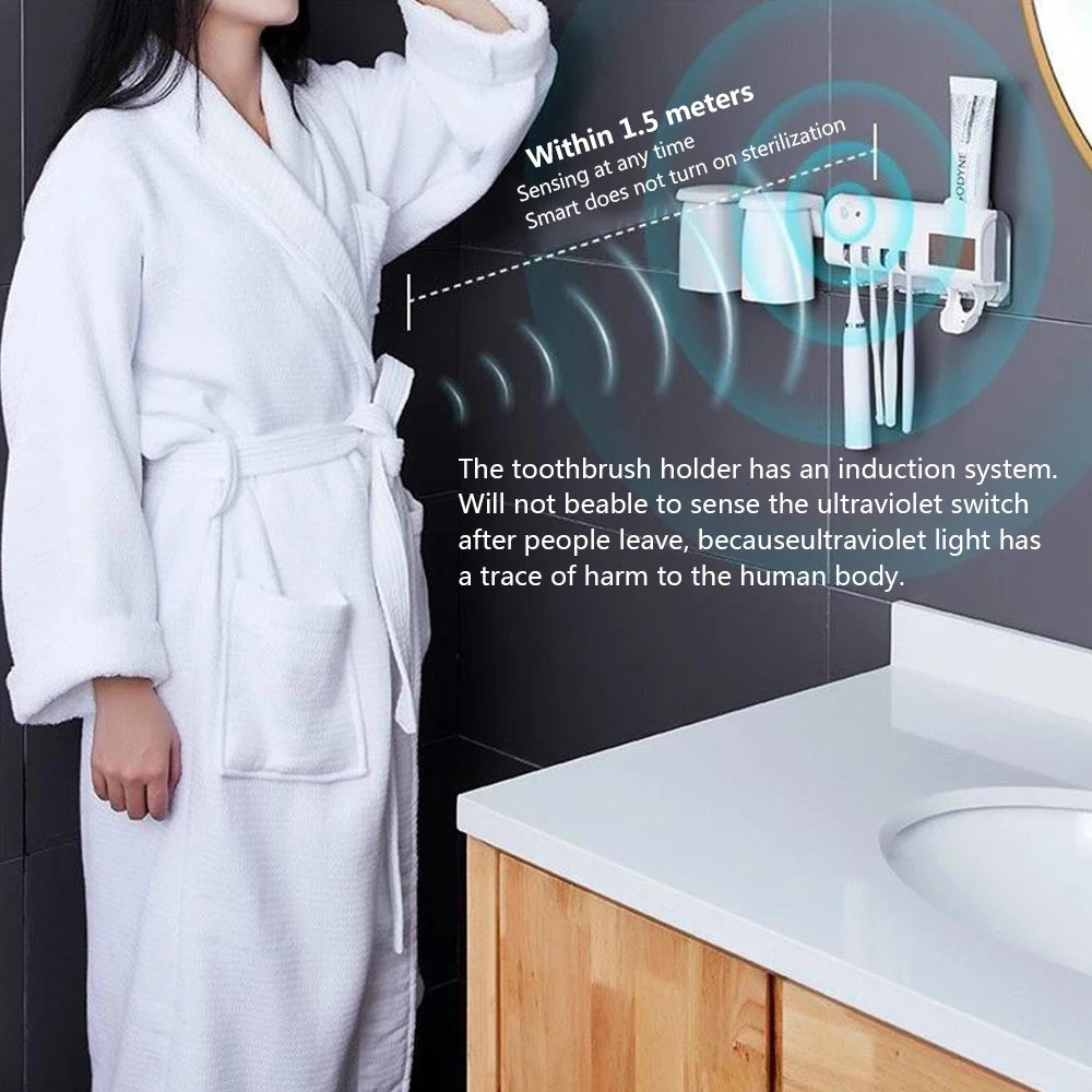 Soporte para cepillos de dientes, dispensador de pasta de dientes, energía solar, caja de almacenamiento para cepillos de dientes de baño, soporte de almacenamiento multifunción, carga USB.