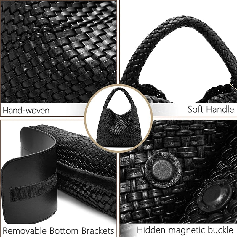 Bolso tote tejido para mujer, bolso de mano grande tejido, bolso de hombro de cuero suave, bolso de compras para el trabajo, bolso tote de playa de verano con monedero