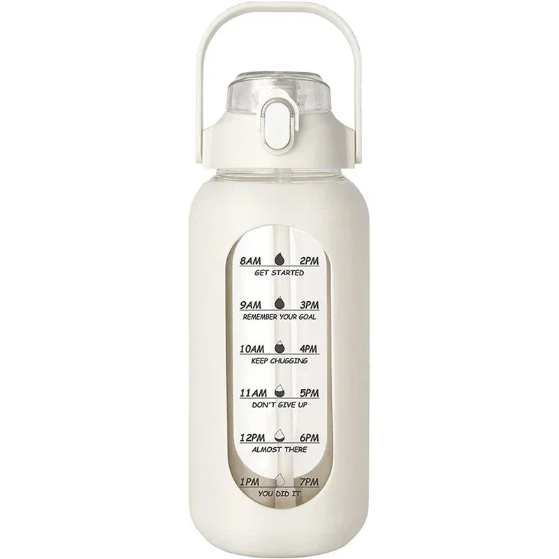 Botellas de agua de vidrio de 1000 ml con pajita, botella de vidrio con funda de silicona y marcador de tiempo, para gimnasio, camping, hogar y oficina.