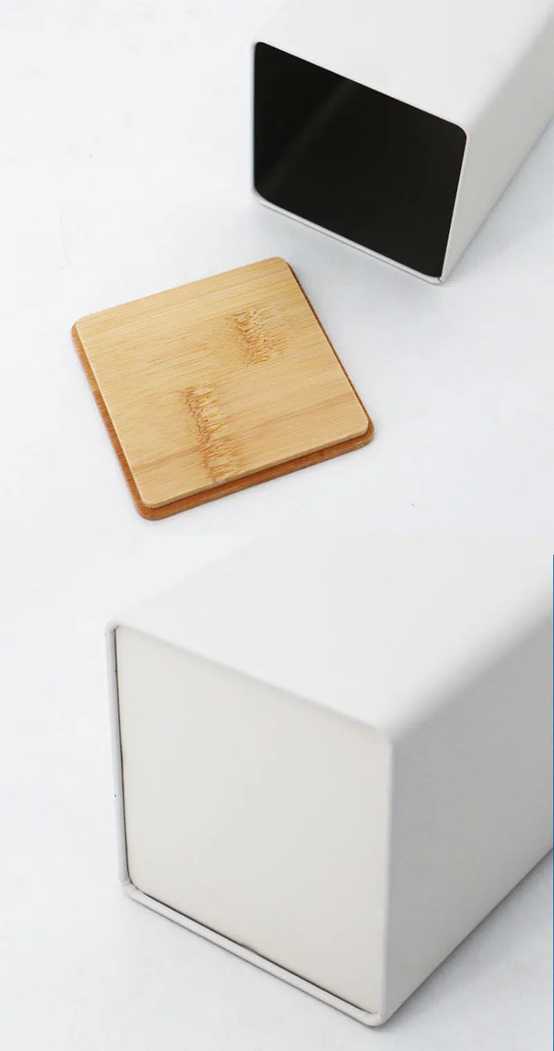 Recipiente para granos de café con tapa de bambú, estilo sencillo, tarros de metal para té, café y azúcar, lata de té, utensilios de cocina.