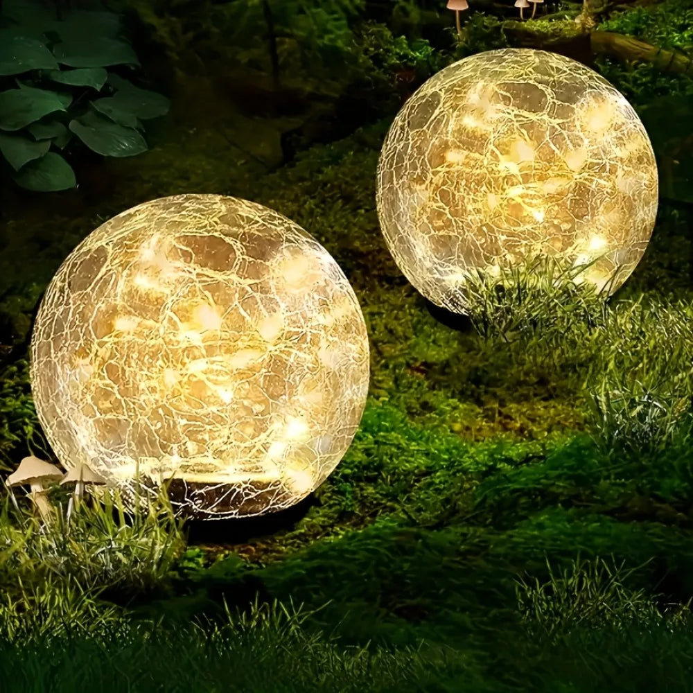 Globos solares de cristal agrietado - Luces esféricas impermeables para exteriores, ideales para la decoración de patios y jardines.