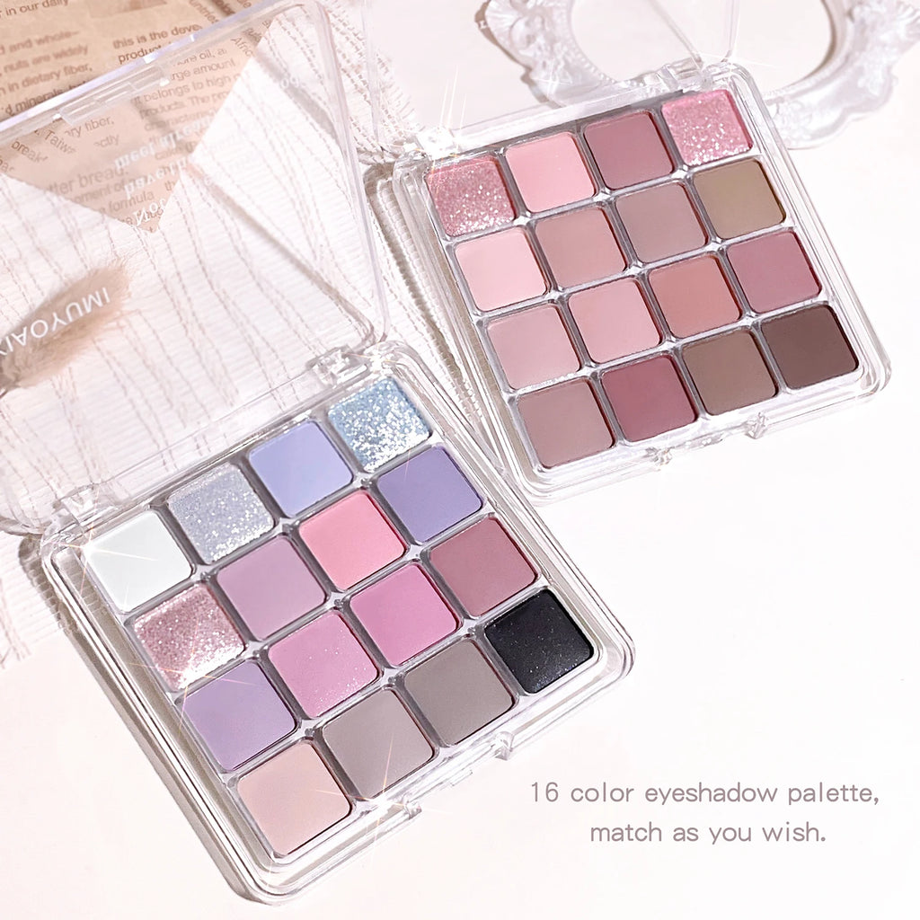 Paleta de sombras de ojos Sunset Magic con dieciséis colores, acabado mate nacarado en tonos tierra, maquillaje coreano.