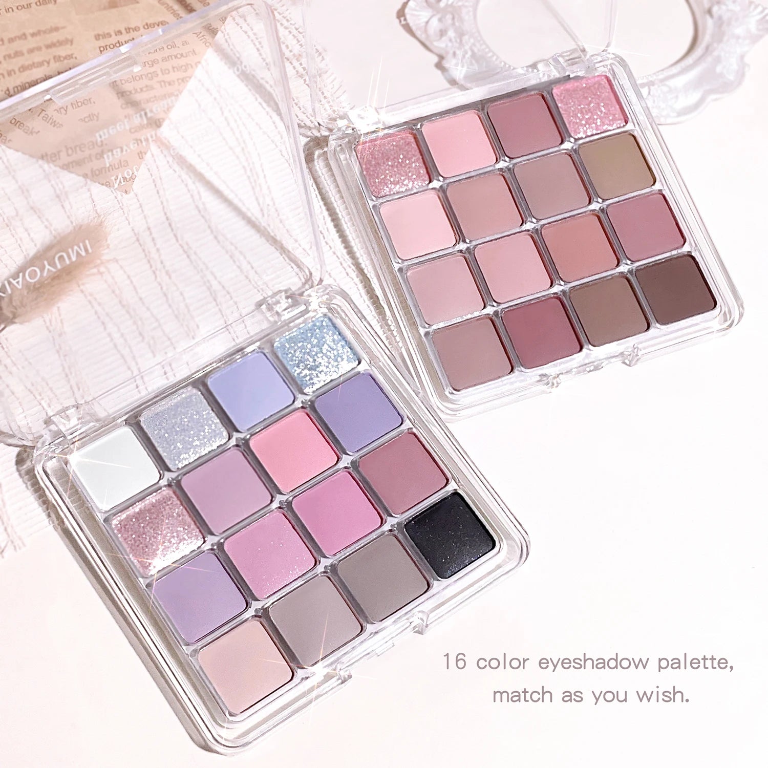 Paleta de sombras de ojos Sunset Magic con dieciséis colores, acabado mate nacarado en tonos tierra, maquillaje coreano.