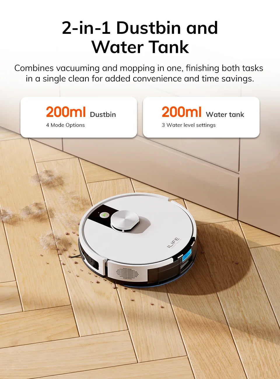 Robot aspirador y fregador ILIFE A12 Pro, navegación LIDAR, recogida automática de polvo, succión de 3000 Pa, control por app/remoto.