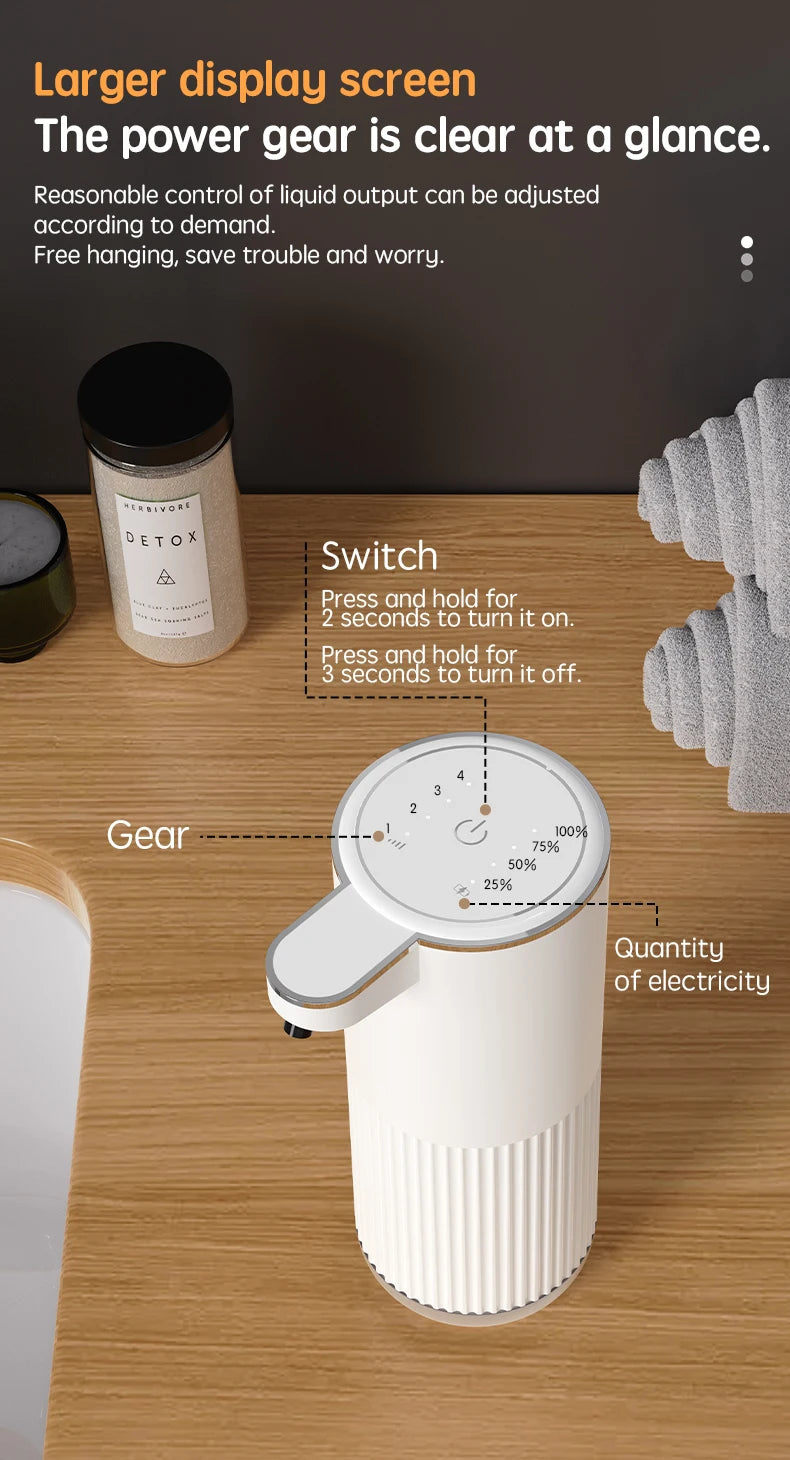 Dispensador automático de jabón HQ, accesorios de baño, dispensador automático de jabón líquido de 360 ml, tipo C, color blanco, 4 niveles de jabón en espuma.