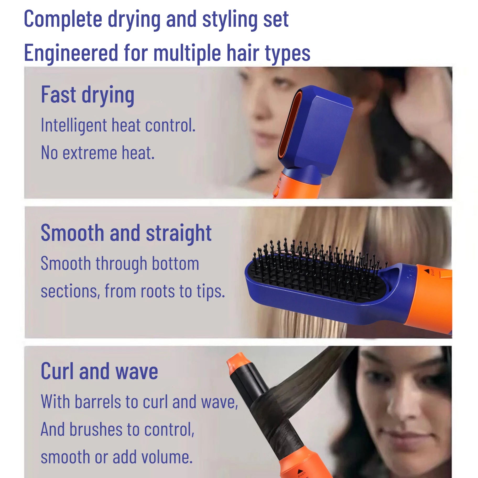 Secador de pelo 6 en 1, nuevo y suave. Secador de pelo 6 en 1 con rizador, cepillo de aire caliente y herramienta de peinado MultiStyler.