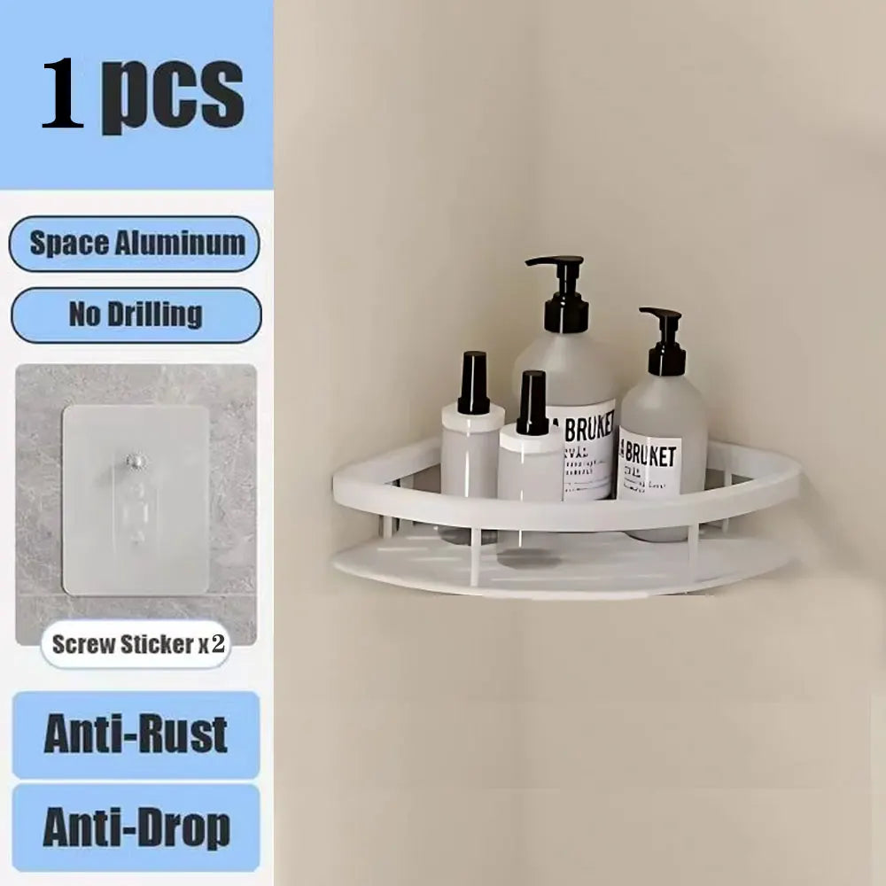 Estante de baño sin taladro DE ALUMINIO , montaje en pared, estante de esquina para botella de champú, estante de almacenamiento.