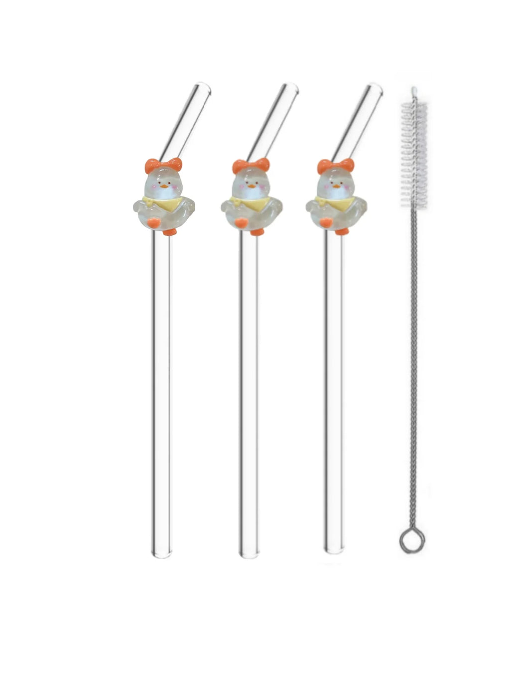 Pajita de vidrio curvada transparente, diseño de pato alegre de dibujos animados, ideal para batidos, té de frutas, agua con burbujas y cócteles. Regalo perfecto.