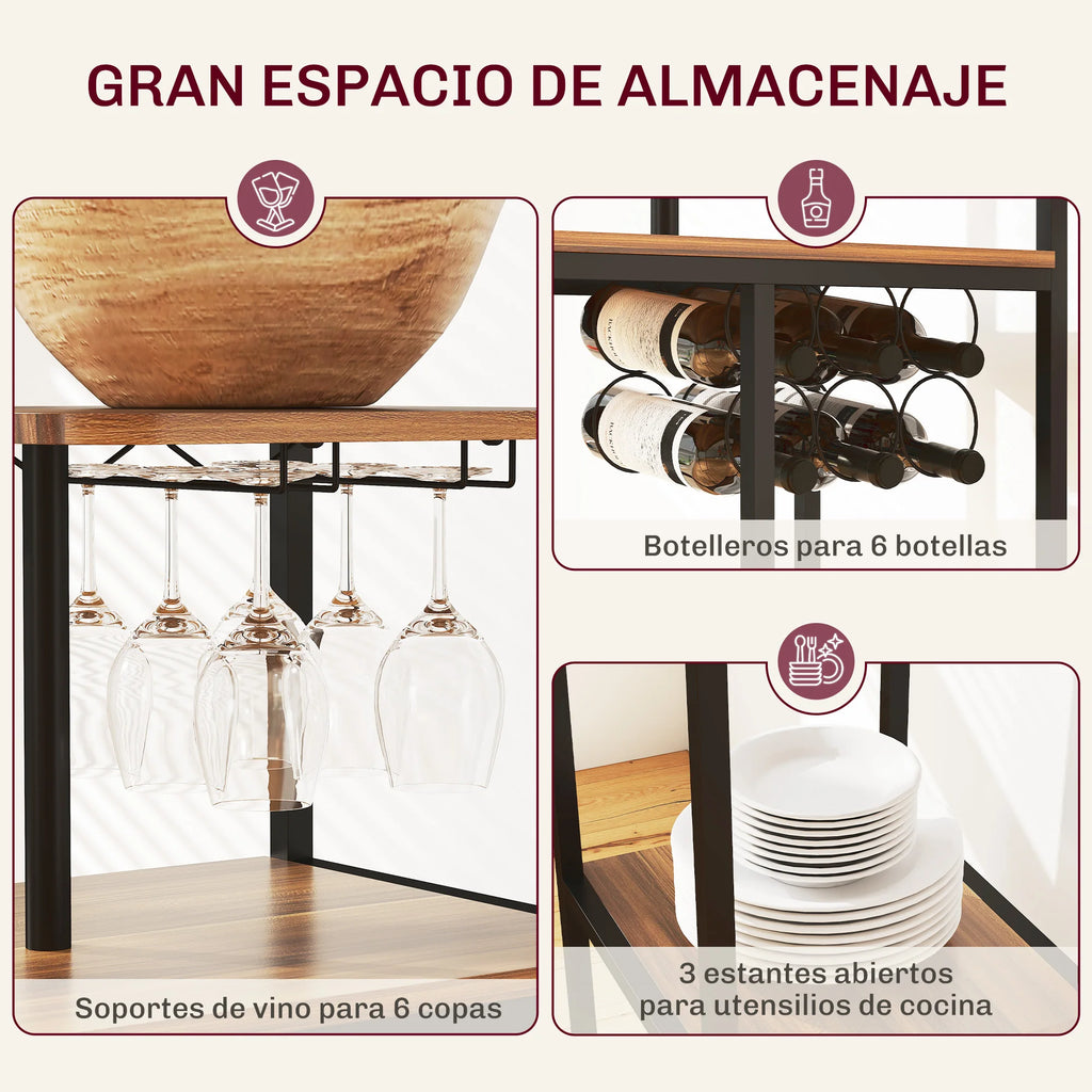 HOMCOM Conjunto de Mesa de Bar con Laterales Abatibles Soporte para Vinos y 2 Taburetes de Estilo Industrial Marrón y Negro