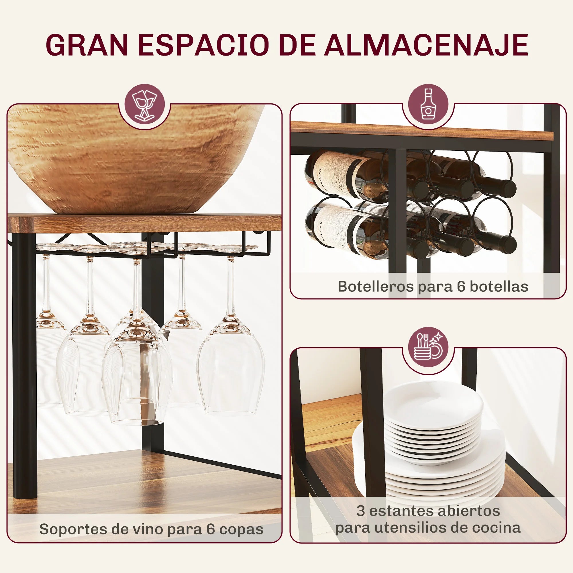 HOMCOM Conjunto de Mesa de Bar con Laterales Abatibles Soporte para Vinos y 2 Taburetes de Estilo Industrial Marrón y Negro