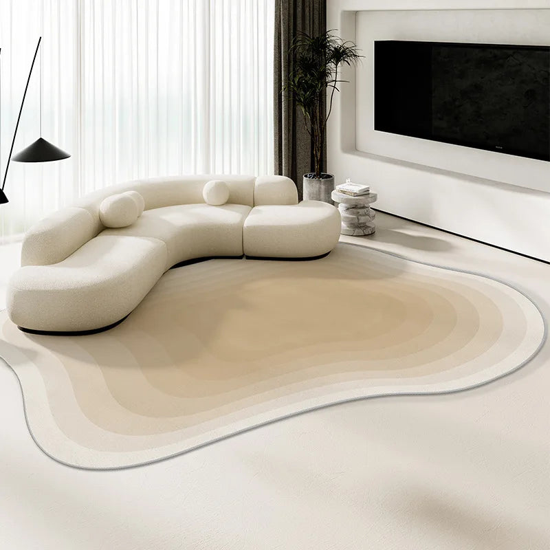 Alfombra de terciopelo irregular estilo crema para sala de estar, alfombra antideslizante de cobertura total para sofá o mesa de centro, fácil mantenimiento, decoración del hogar.