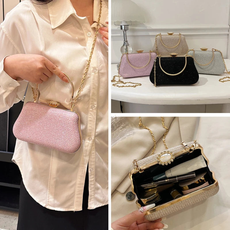 Bolso de noche de lujo de alta gama para mujer, bolso de fiesta con purpurina para bodas, bolso de mano, bolso de hombro con cadena.
