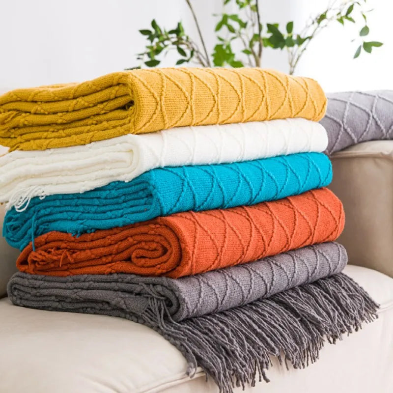 Manta tejida color caqui con borlas, gruesa, de estilo vintage, lujosa, estilo granja, cubrecama extragrande, manta para sofá