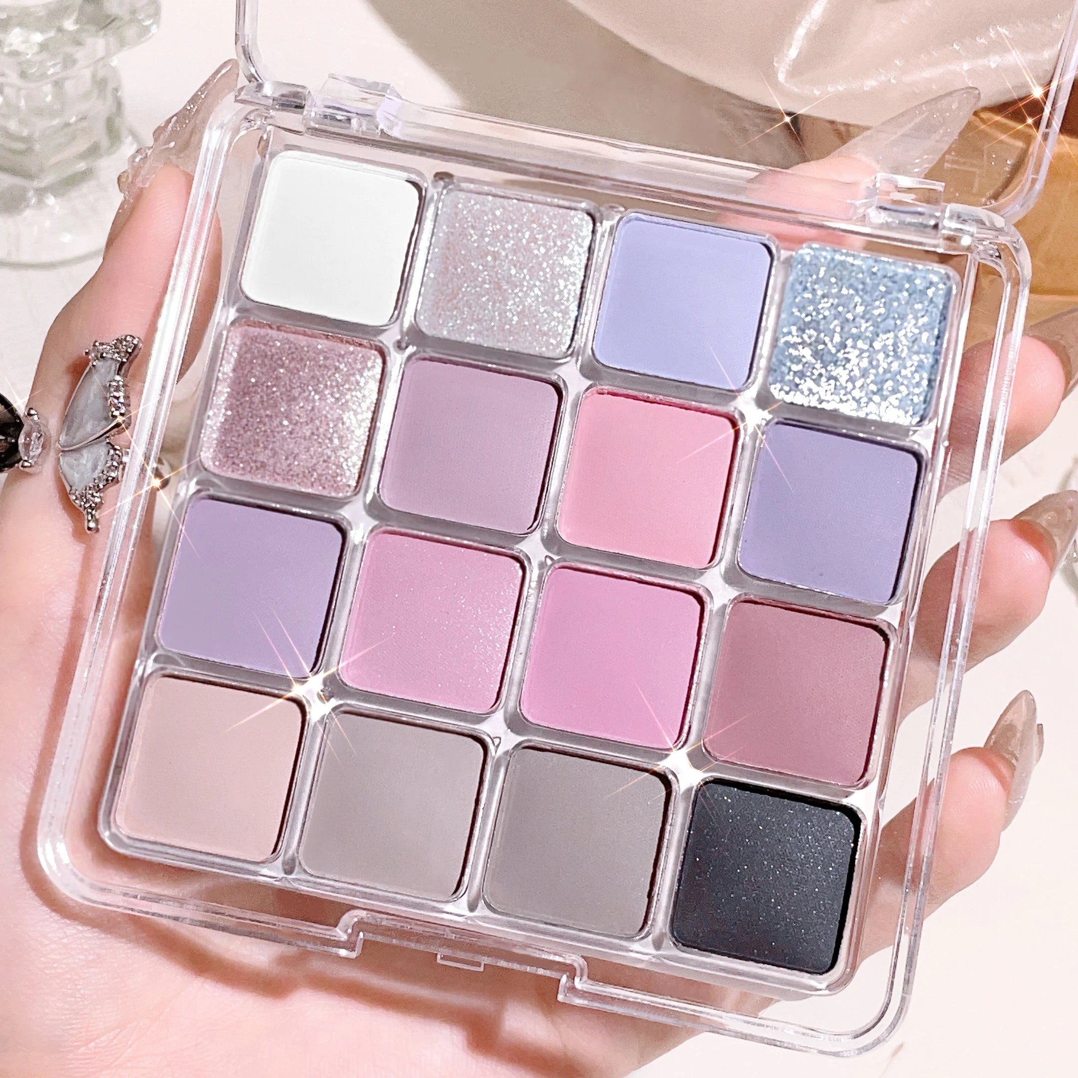 Paleta de sombras de ojos Sunset Magic con dieciséis colores, acabado mate nacarado en tonos tierra, maquillaje coreano.