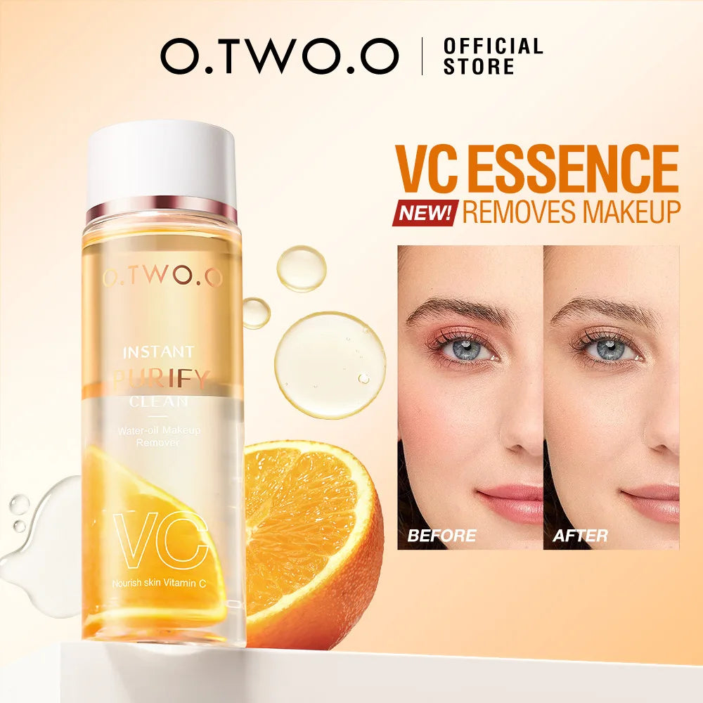 Desmaquillante bifásico con esencia de vitamina C para pieles sensibles. Disuelve instantáneamente el maquillaje más resistente sin irritar.