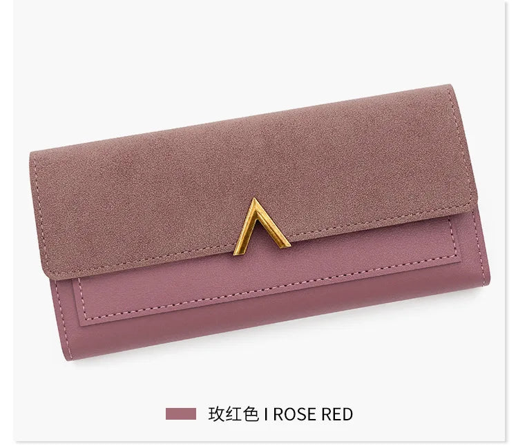 Nueva versión coreana de la cartera de mujer, cartera larga plegable en forma de V con hebilla, monedero de mano y tarjetero.