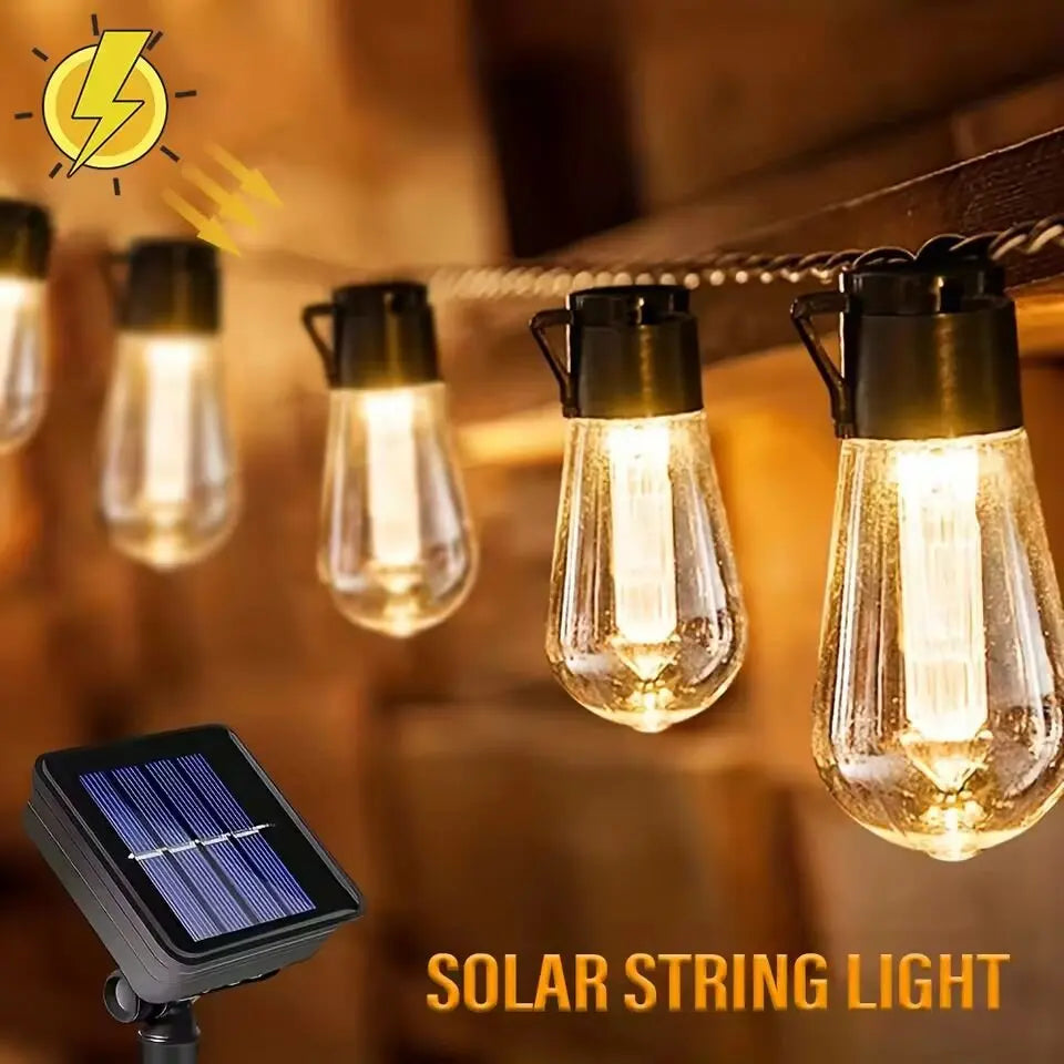 1 unidad de guirnalda de luces solares, lámparas de jardín impermeables para exteriores, jardín, terraza, balcón, camping, decoración retro para fiestas.