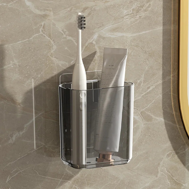 Soporte de pared para cepillos de dientes, vaso para cepillos de dientes, caja de almacenamiento pequeña autoadhesiva para el hogar, el baño y la cocina.