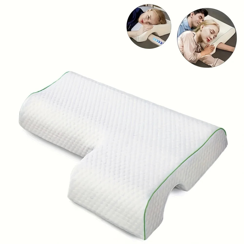 Almohada arqueada para parejas con espuma viscoelástica transpirable de rebote lento, almohada para dormir que protege las manos y el cuello, evitando la presión.