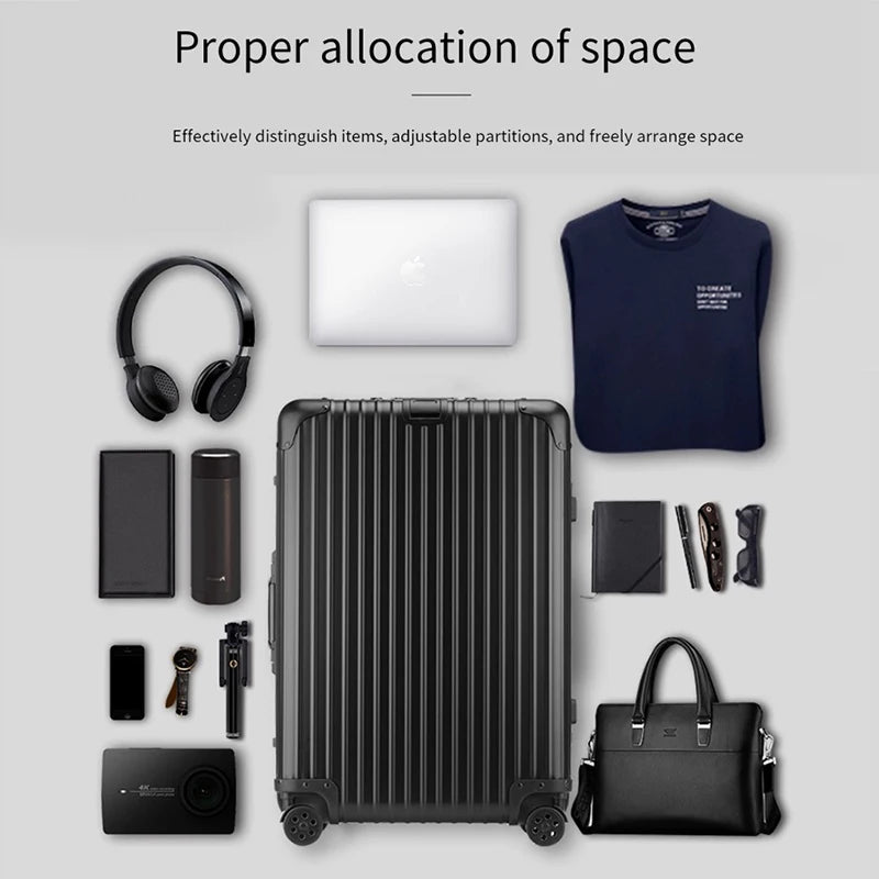 Maleta telescópica de aleación de magnesio y aluminio de 24 pulgadas, maleta de negocios, bolsa con cerradura de combinación metálica de 20 pulgadas.