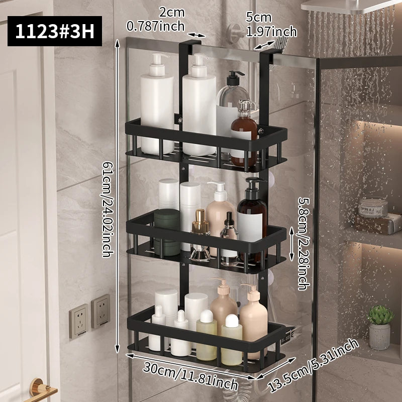 Estante de almacenamiento de tres niveles para pared de baño, estante para puerta, estante para gel de ducha, estante de almacenamiento para artículos de baño