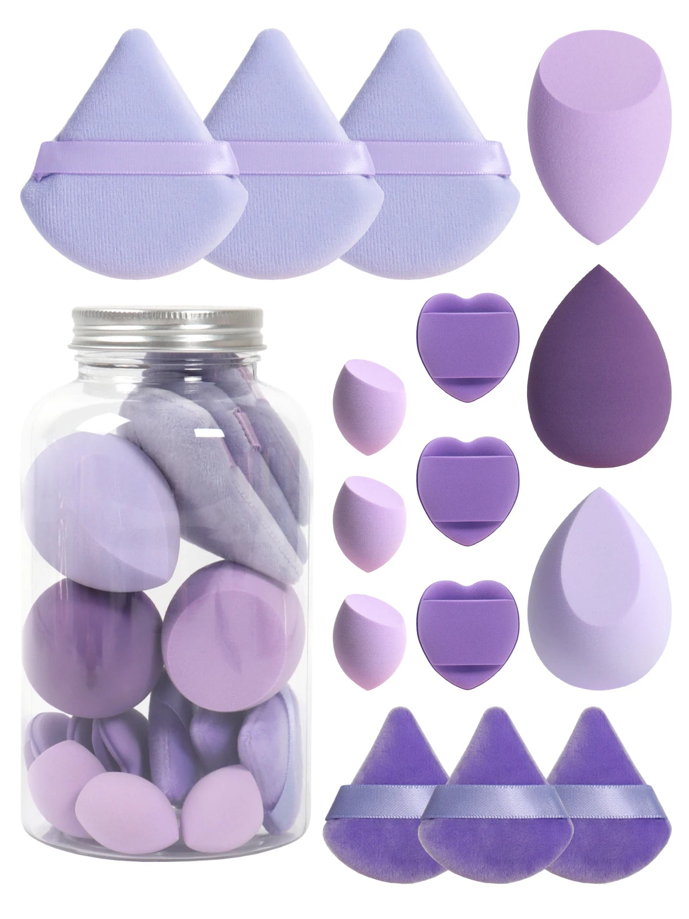 Primavera 15 Latas, 3 Borlas de Polvos Sueltos, 3 Borlas de Polvos Sueltos Mini, 3 Huevos de Maquillaje Mini, 3 Borlas de Cojín de Aire Mini, Base Mixta